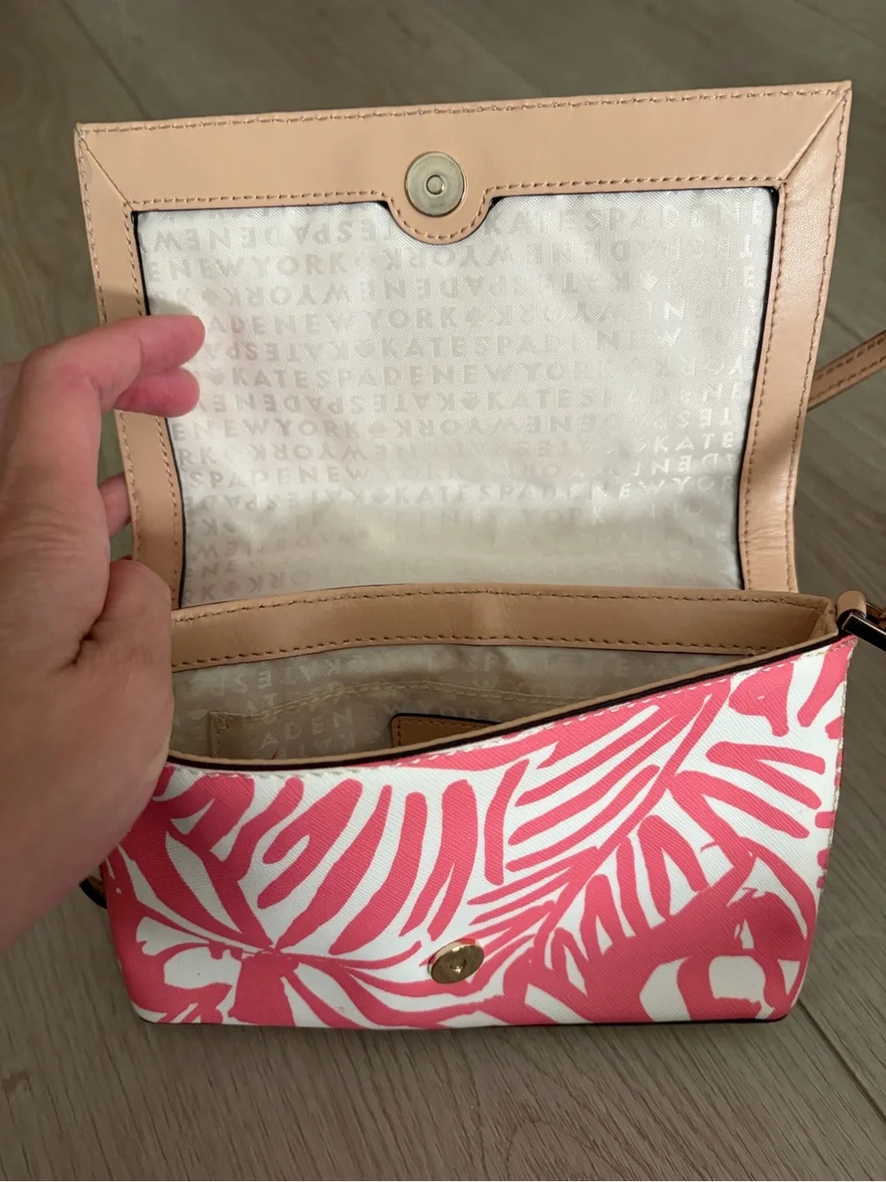 Kate Spade Pink Leaf-Print Crossbody Bag